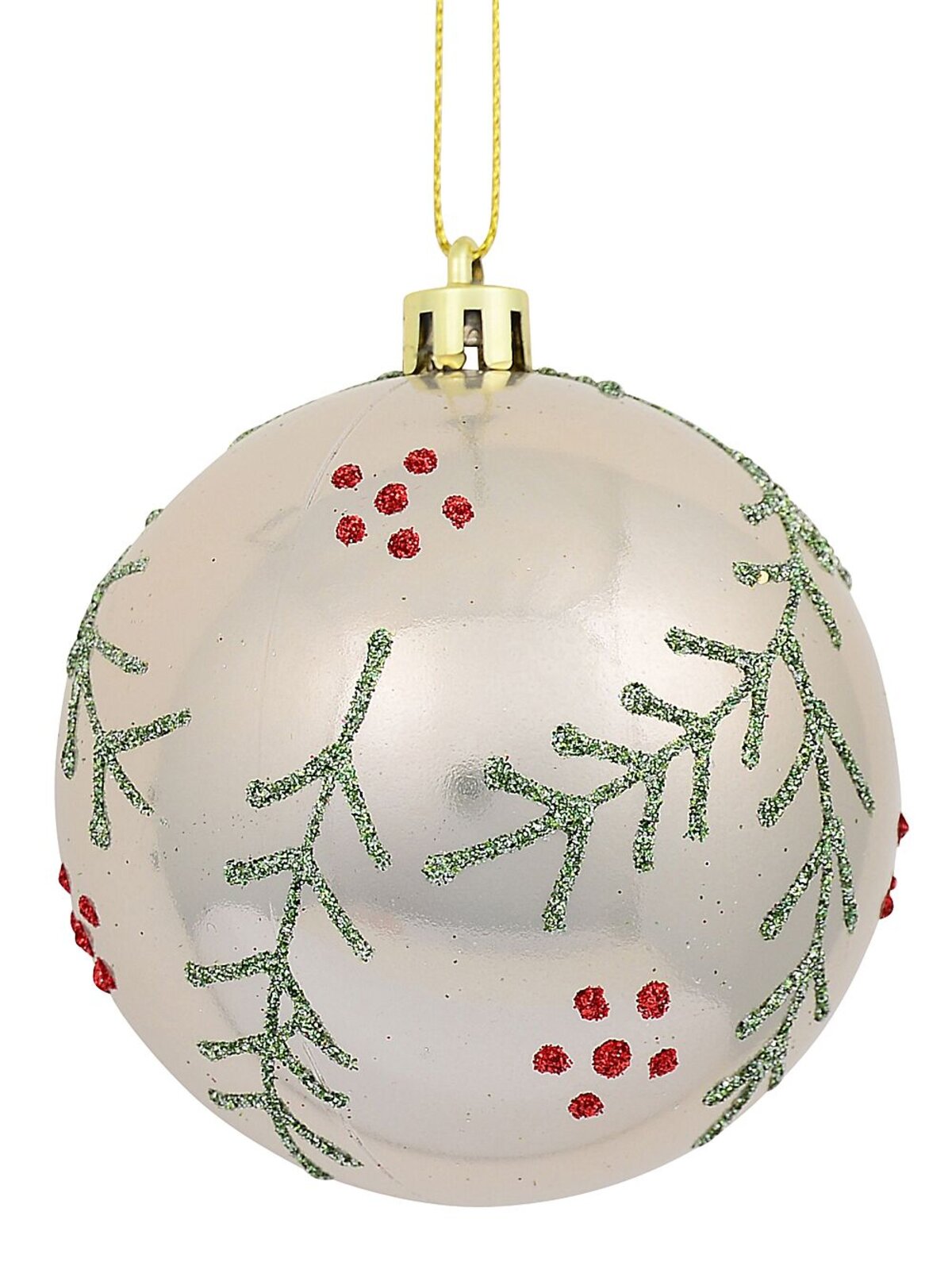 Red & Pearl Christmas Baubles With Glitter Leaves & Dots Pattern - 4 x 80mm — image 2