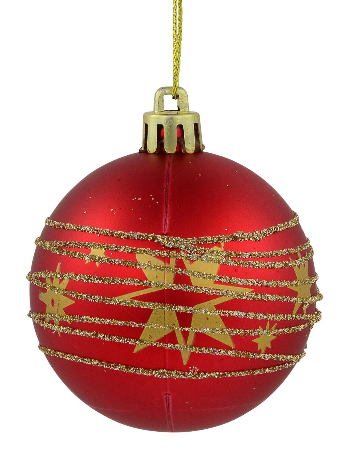 Red Shiny & Matte Baubles With Gold Stars & Glitter Stripes Design - 6 x 60mm — image 3