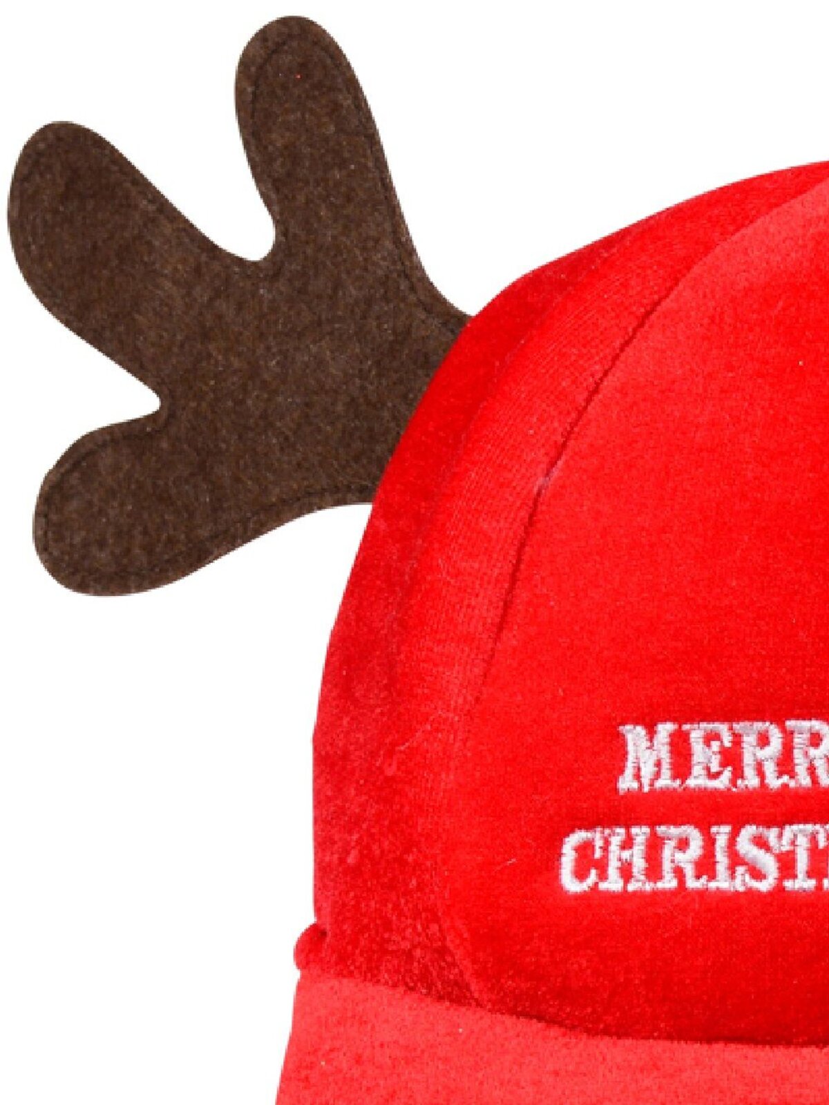 Red Velvet Merry Christmas Fun Reindeer Cap With Antlers - One Size Fits Most