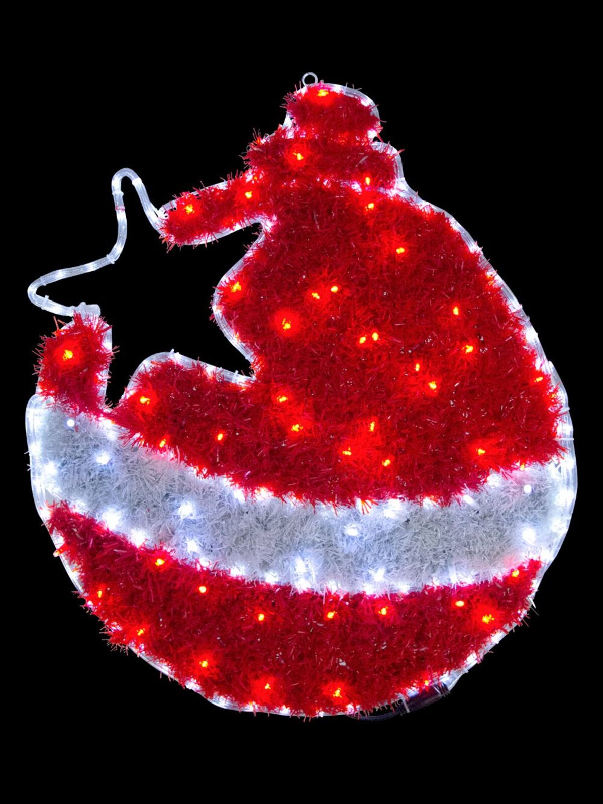 Red & White Tinsel Bauble With Cool White LED Rope Light Silhouette - 70cm — image 2