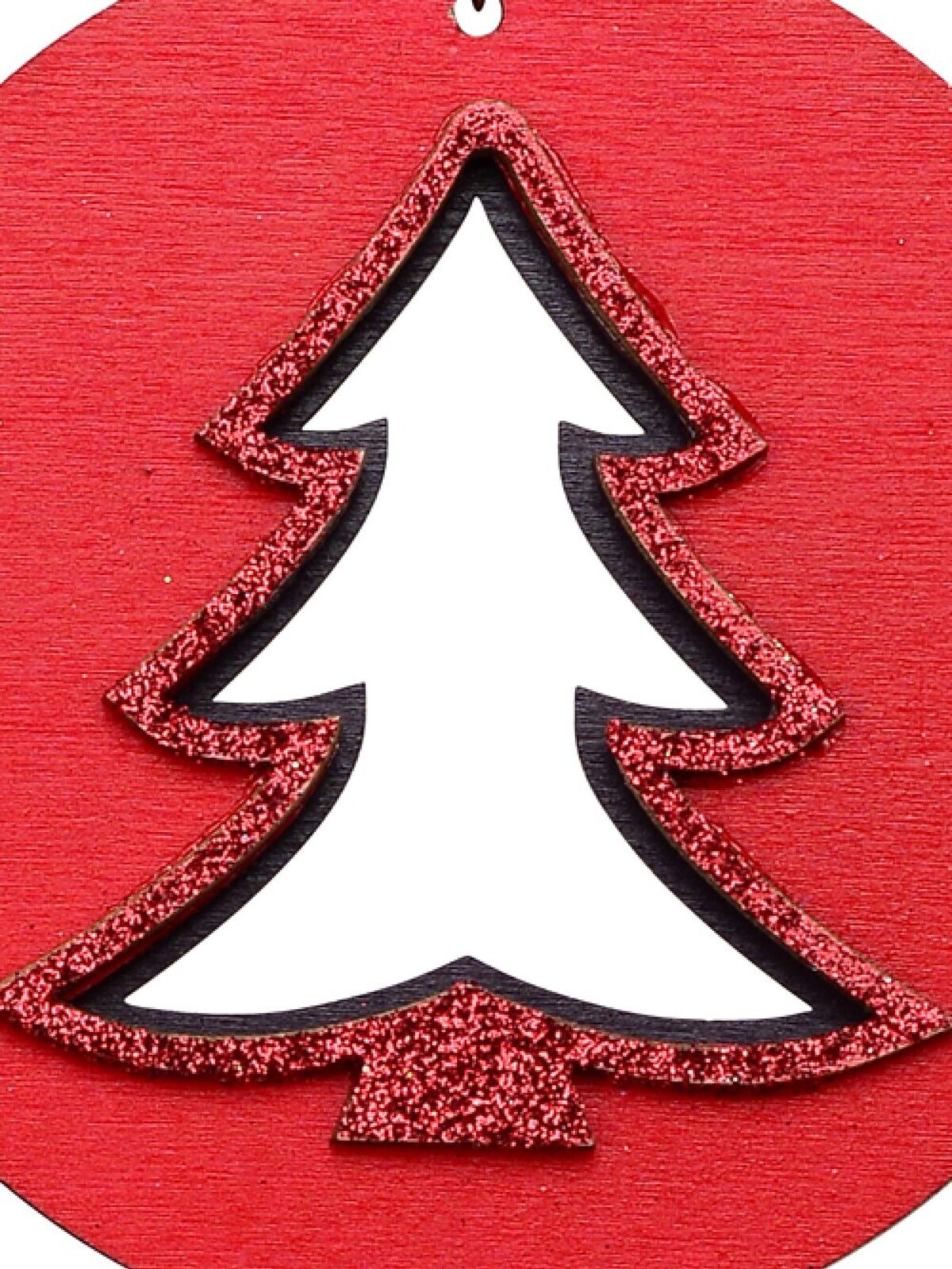 Red Wood Christmas Tree Silhouette Medallion Hanging Decoration - 10cm — image 2