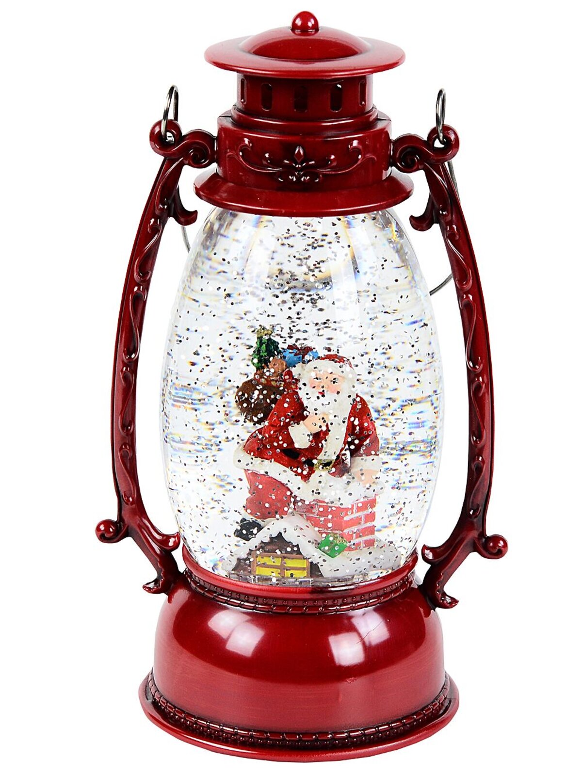 Santa In The Chimney Hurricane Lantern Christmas Snow Globe - 24cm — image 2