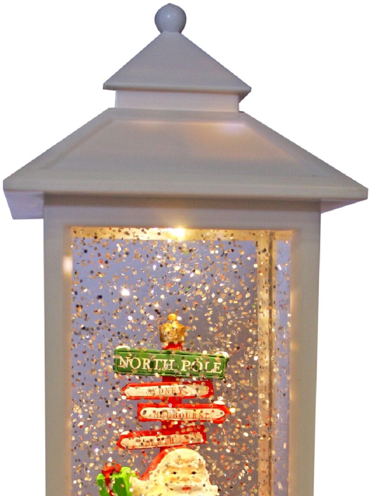 Santa & North Pole Sign Christmas Farmhouse Lantern Snow Globe - 28cm — image 2
