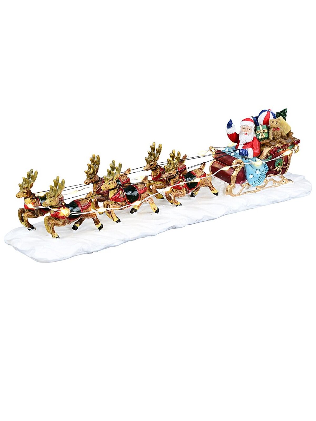 Santa, Sleigh & Reindeers In Snow With Warm White LED Lights | 22cm — image 4