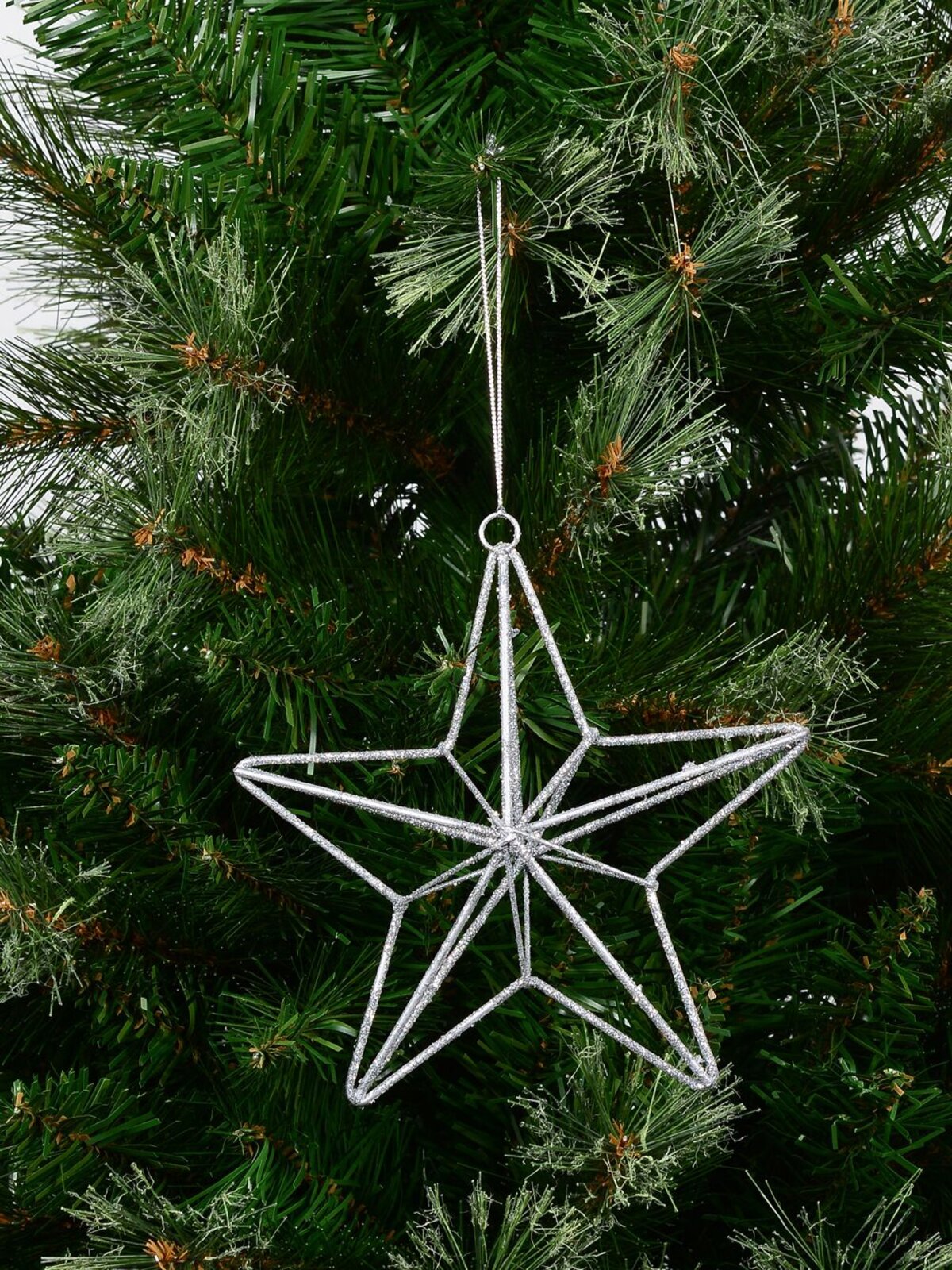 Silver Glittered 3D Wire Framed Star Christmas Tree Hanging Decoration - 16cm — image 3