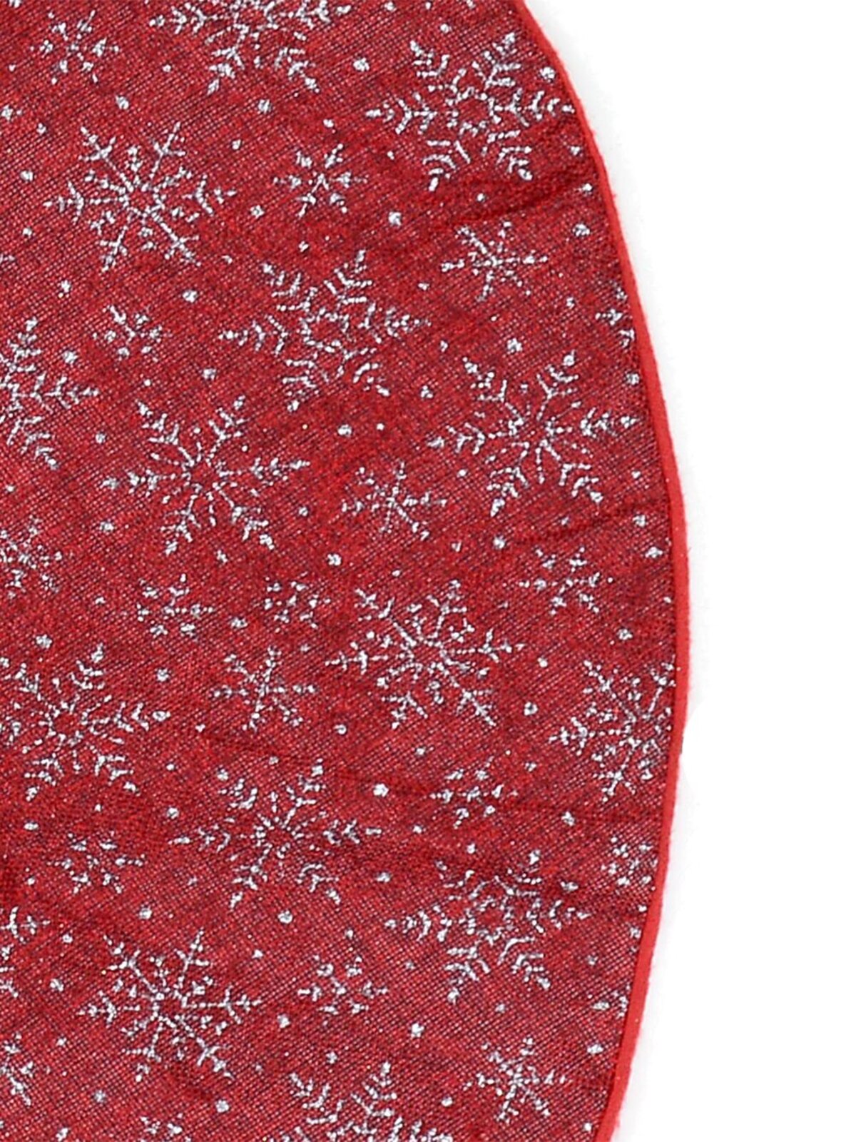 Silver Glittered Snowflake Pattern Red Hessian Christmas Tree Skirt - 88cm