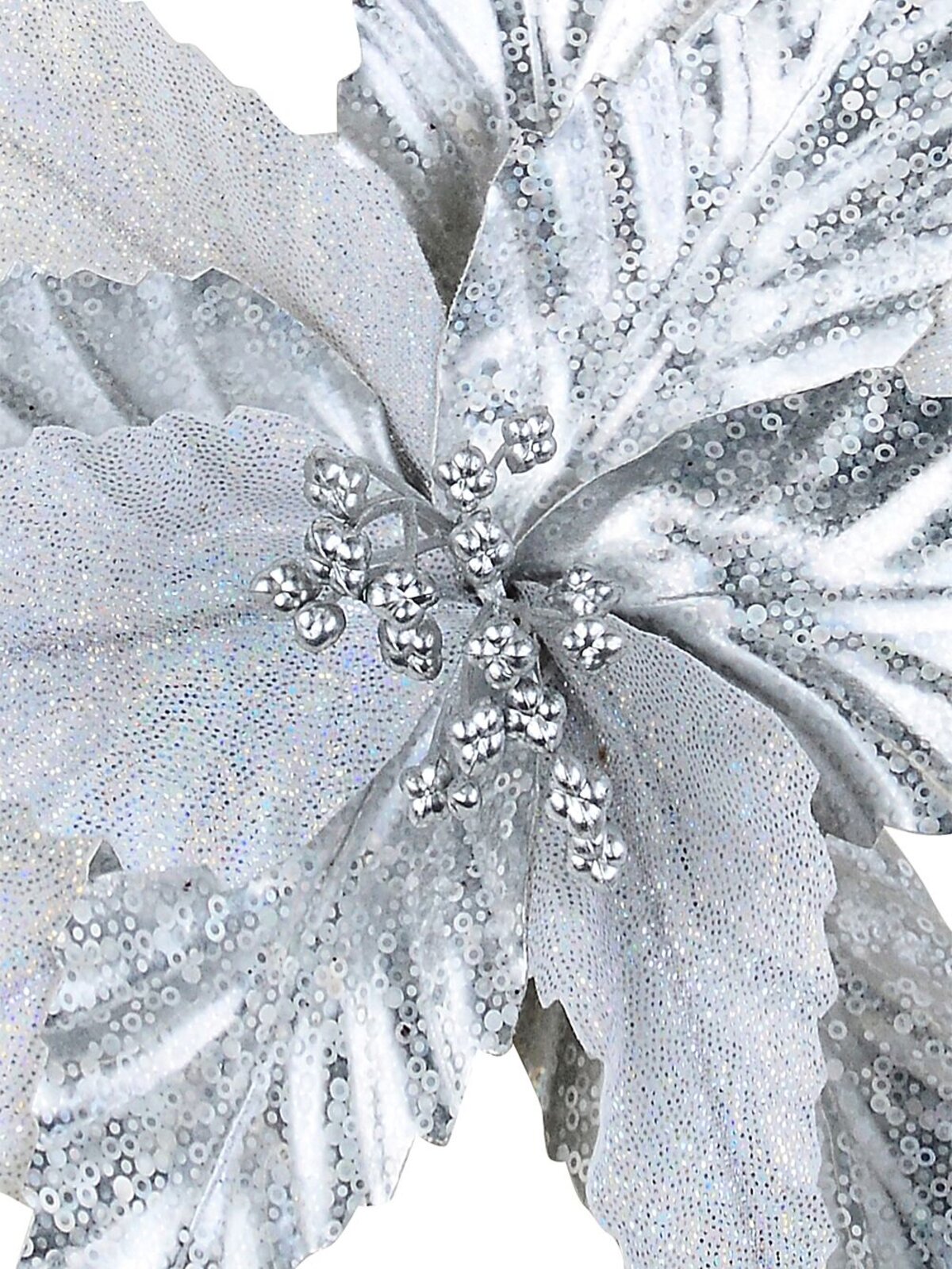 Silver Holographic & Iridescent Poinsettia Christmas Tree Clip Pick | 24cm — image 3