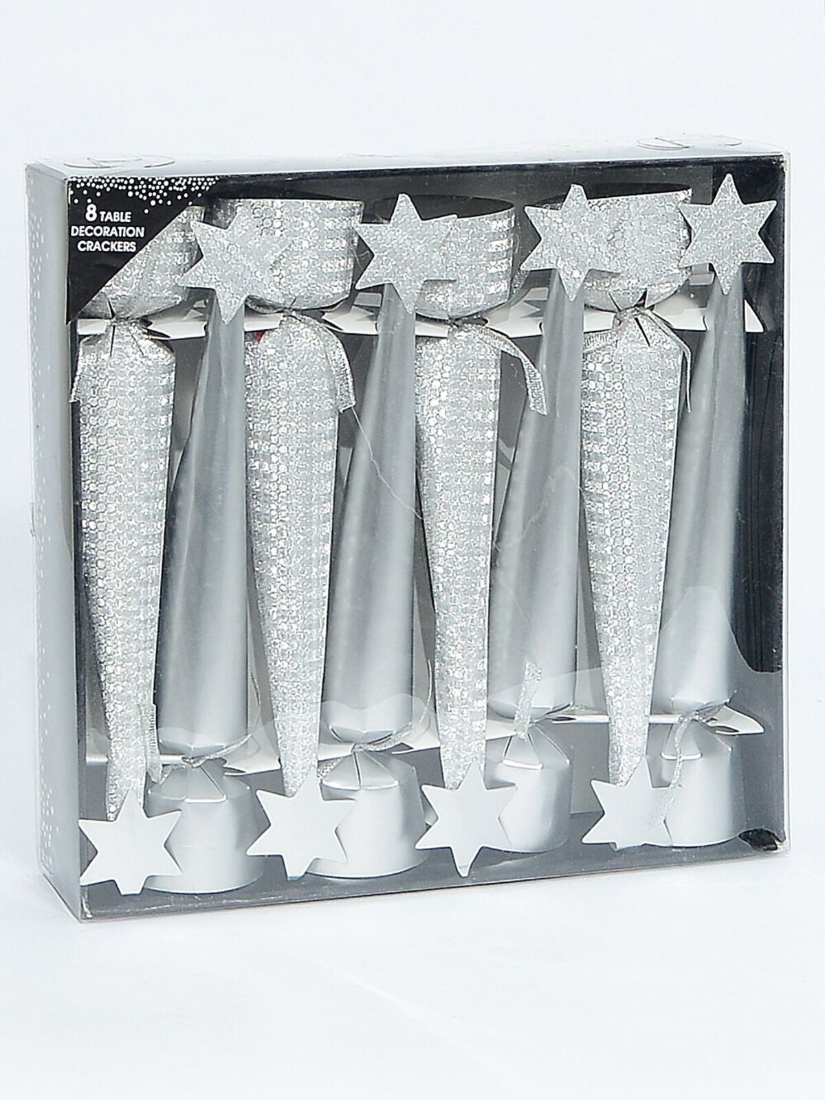 Silver Matte & Shiny Circle Pattern Christmas Tree Cracker Bon Bons - 8 x 26cm