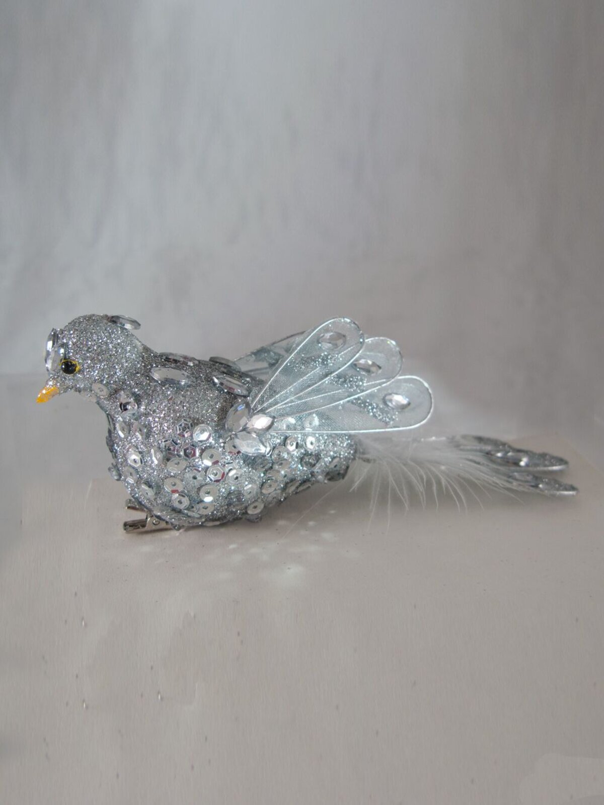 Silver Sequin Glitter Birds - 2 x 14cm