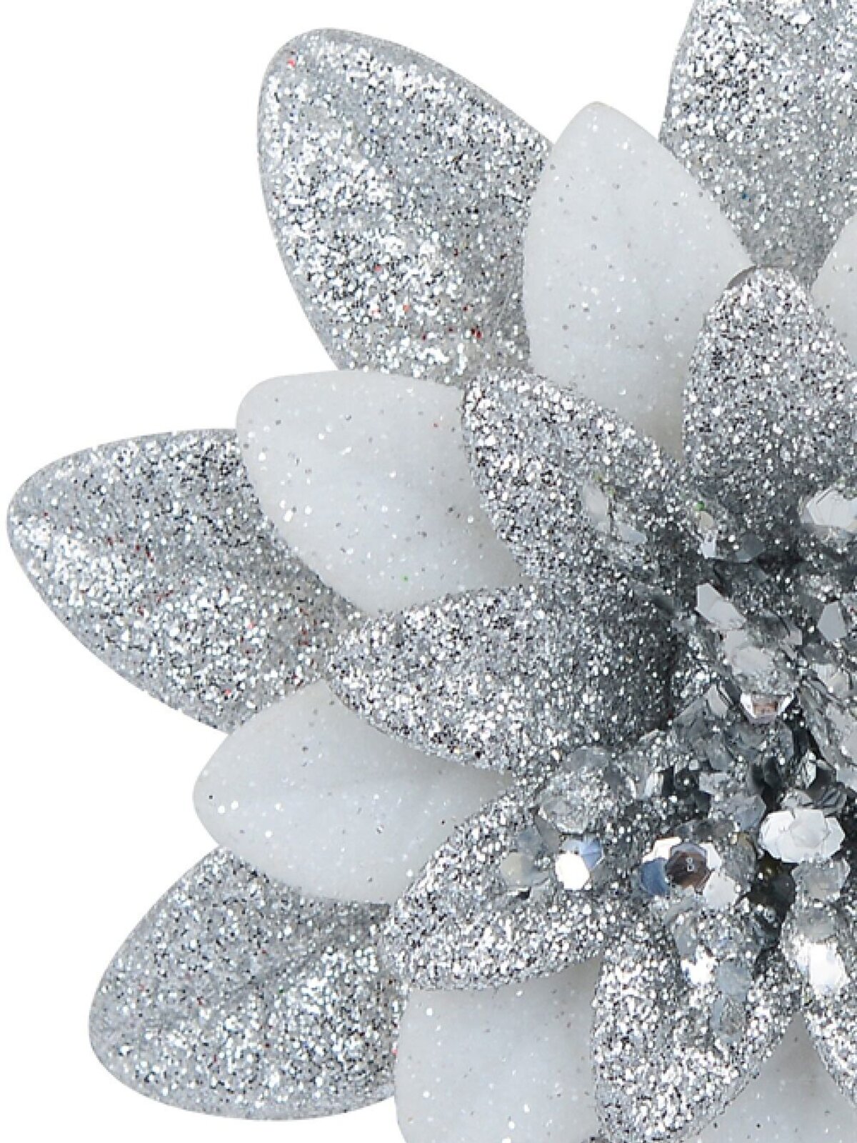 Silver & White Glittered Lotus Flower Christmas Tree Hanging Decoration - 11cm — image 2