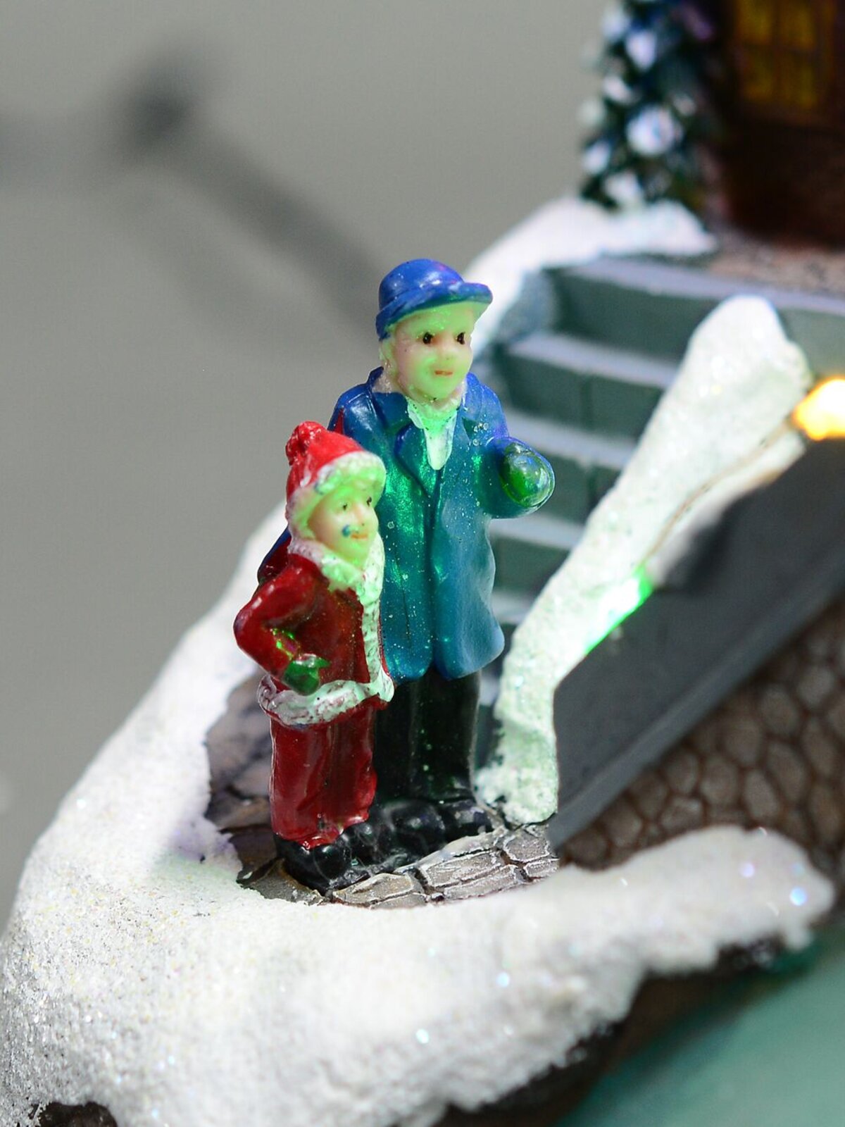 Ski Mountain Village Scene with LED Lights & Moving Figures - 30cm