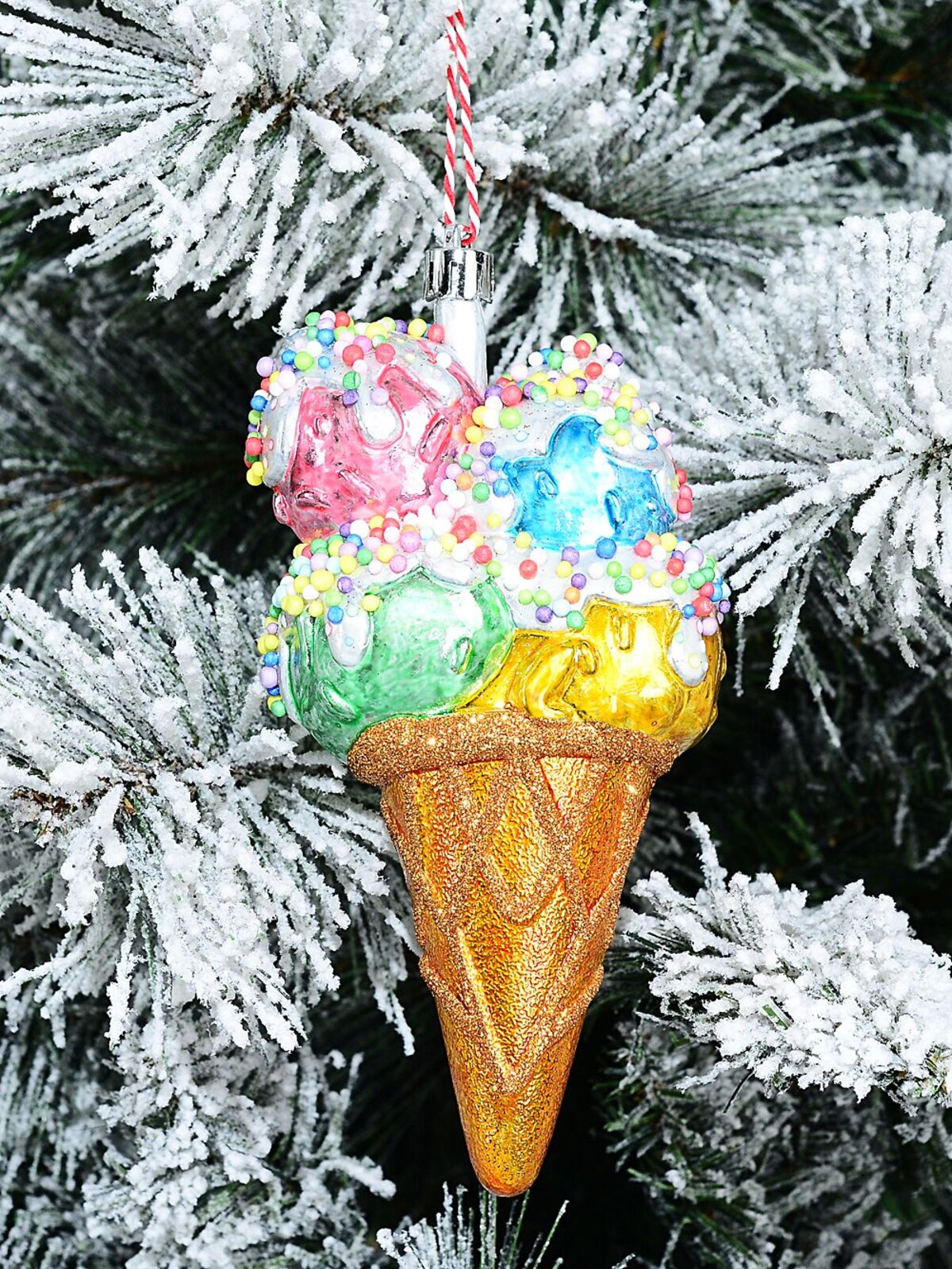 Sprinkled Multi Scoop Ice Cream Cone Whimsical Essential Ornament | 15cm — image 2
