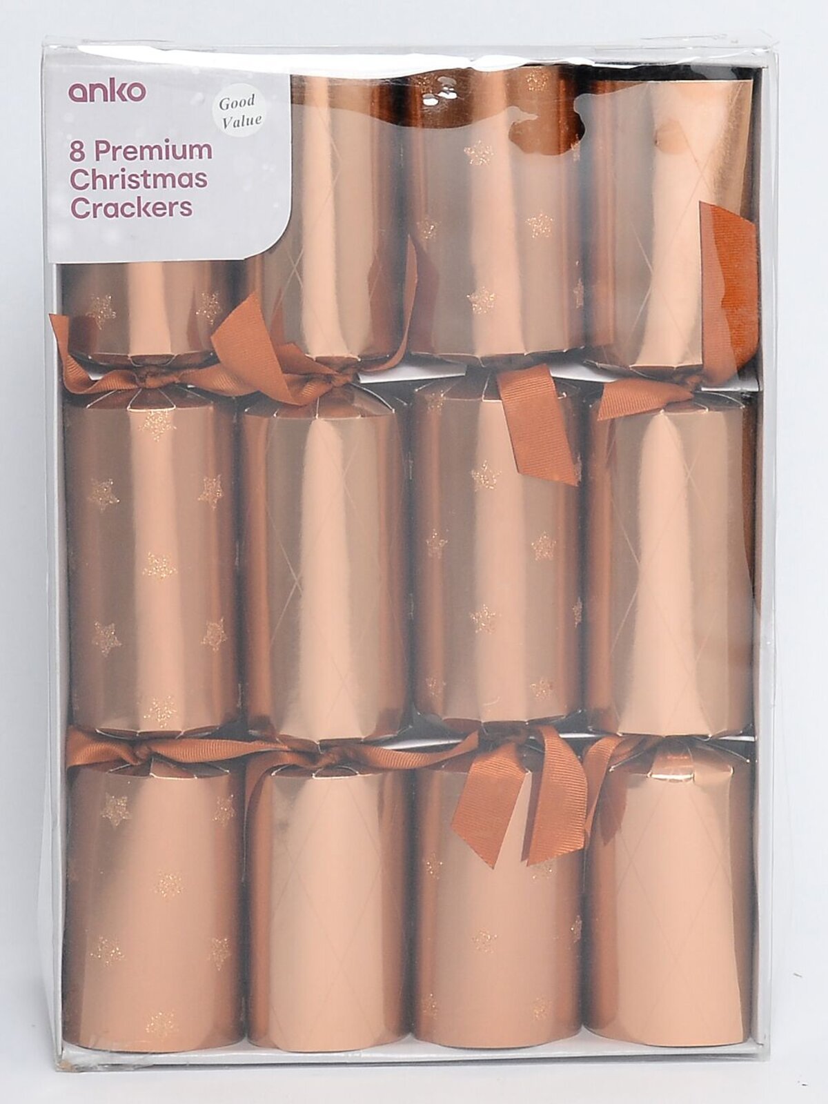 Star & Diamond Pattern Shiny Copper Christmas Cracker Bon Bons - 8 x 36cm — image 2