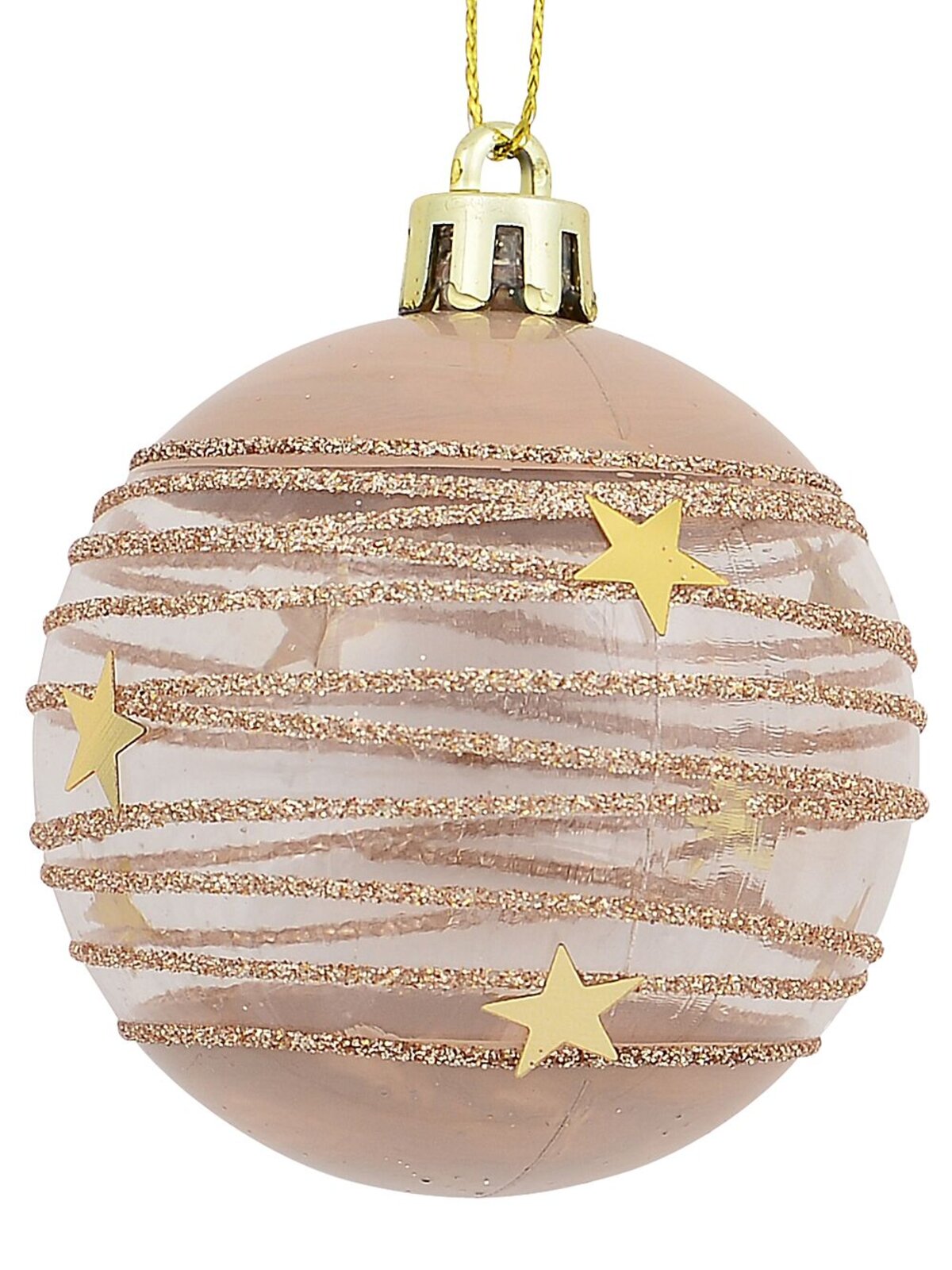 Taupe, White & Clear Baubles With Gold Stars & Glitter Lines - 6 x 60mm — image 4
