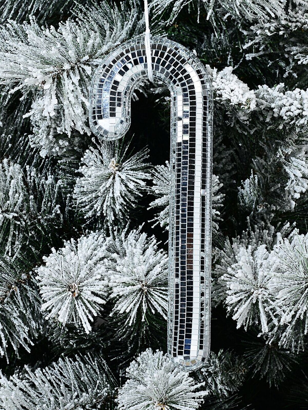 Whimsical Silver Mirror Ball Candy Cane Ornament | 26cm — image 2