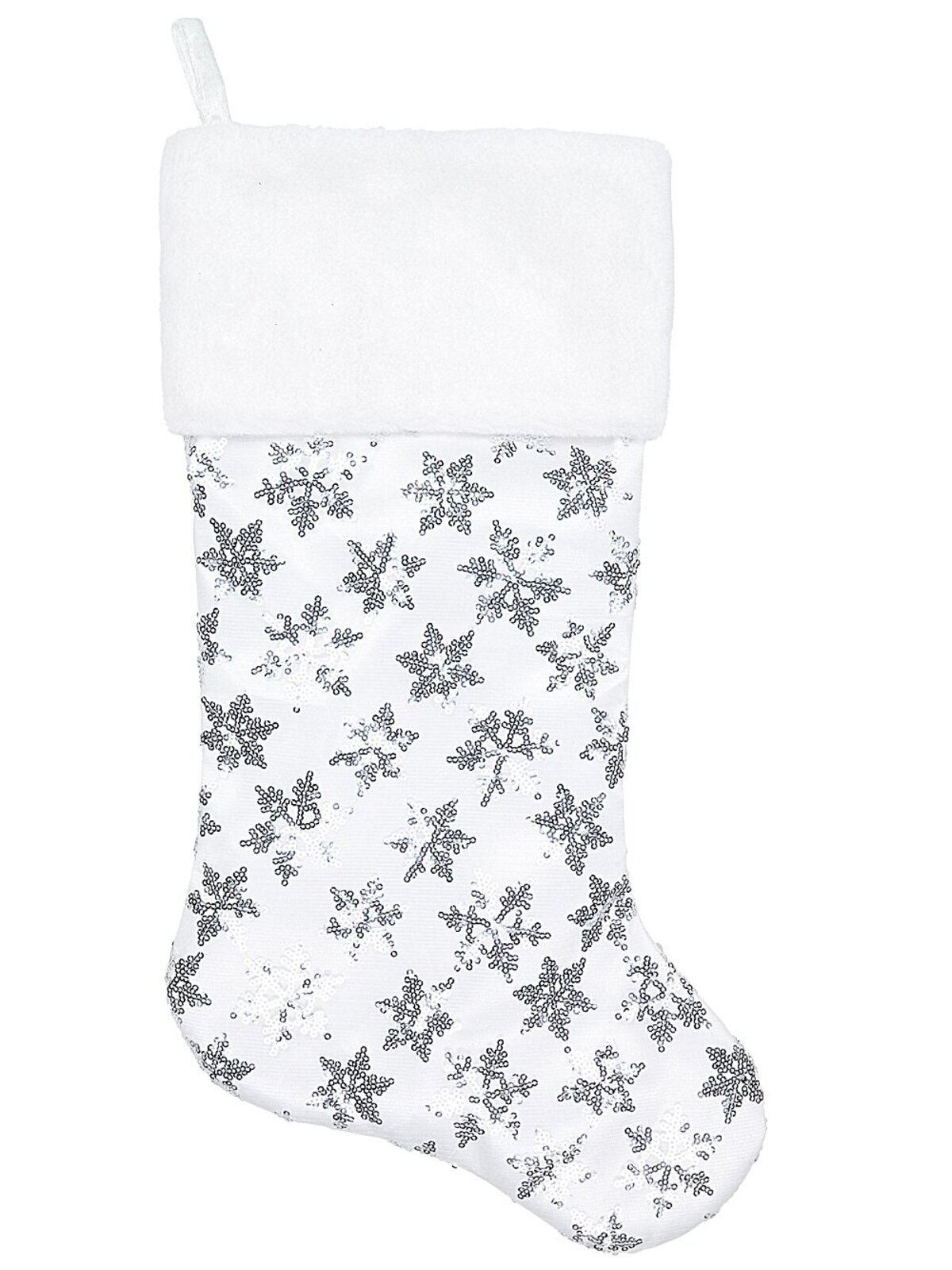 White Satin & Silver Sequin Snowflakes Christmas Stocking | 48cm — image 3
