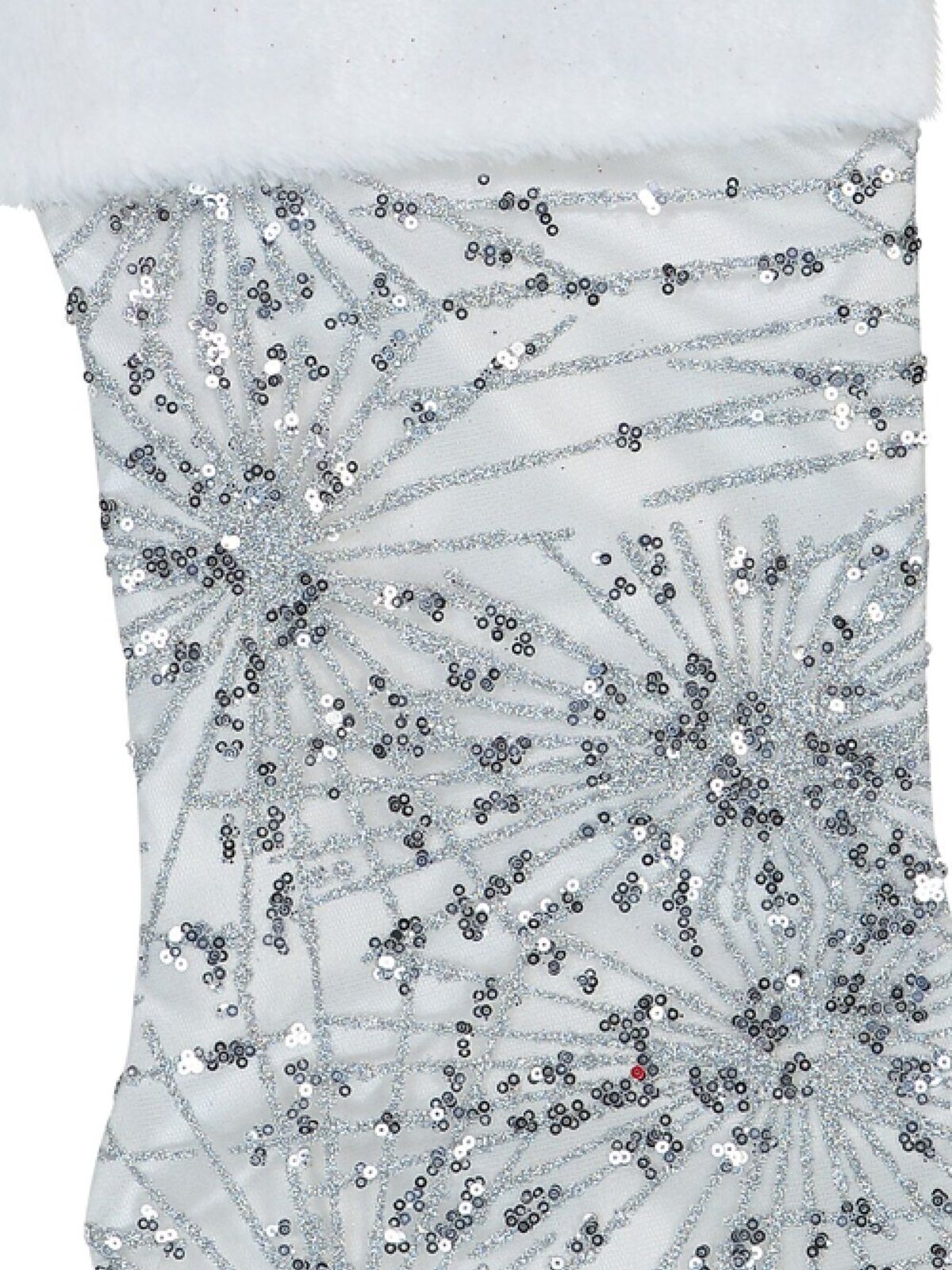 White Satin With Silver Sequin Starburst Pattern Christmas Stocking - 48cm — image 3