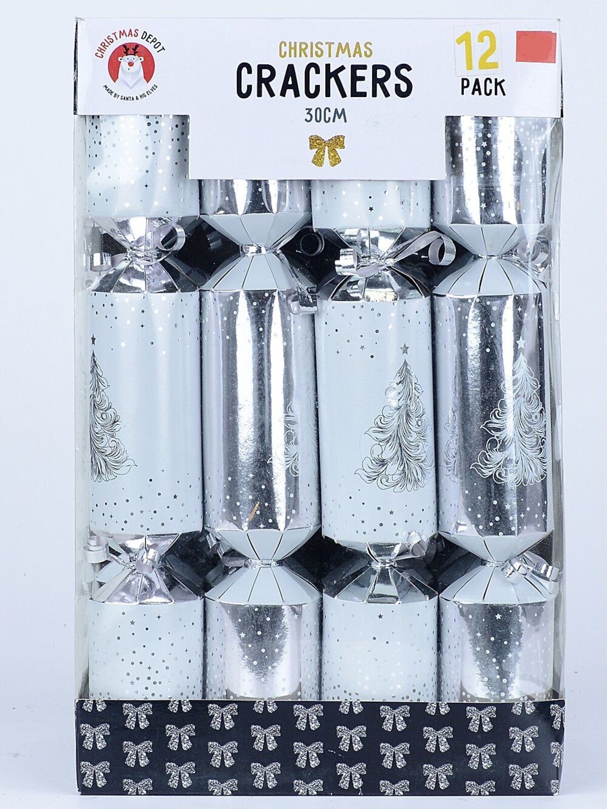 White & Shiny Silver With Tree & Stars Christmas Cracker Bon Bons - 12 x 30cm — image 2