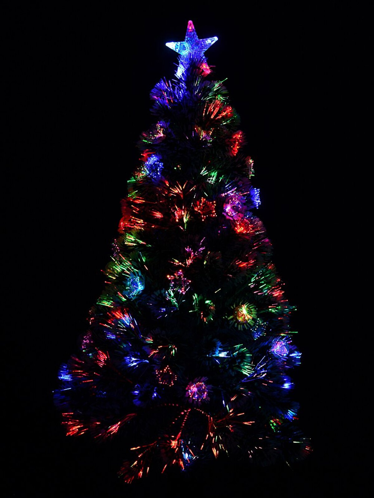 White Tips With Baubles & Stars Rotating Fibre Optic Christmas Tree - 1.2m — image 2