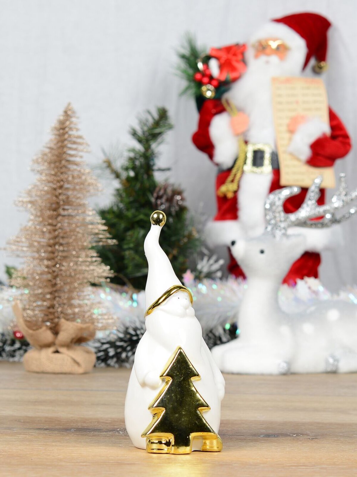White Winter Large Santa With Gold Tree Ceramic Christmas Ornament - 19cm — image 4