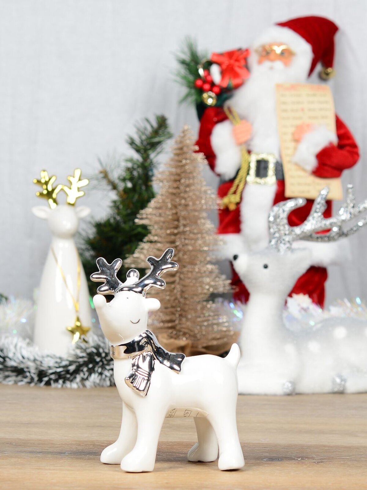 White Winter Reindeer With Scarf Ceramic Christmas Ornament - 14cm — image 4