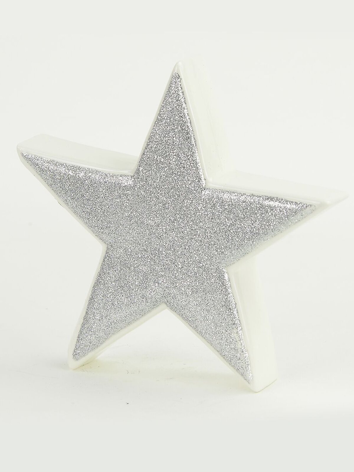 White With Silver Glitter Free Standing Star Ceramic Christmas Ornament - 14cm — image 2