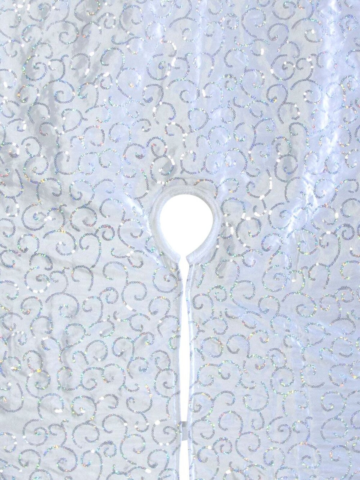 White With Silver Sequin Pattern & White Trim Tree Skirt - 1.2m — image 2