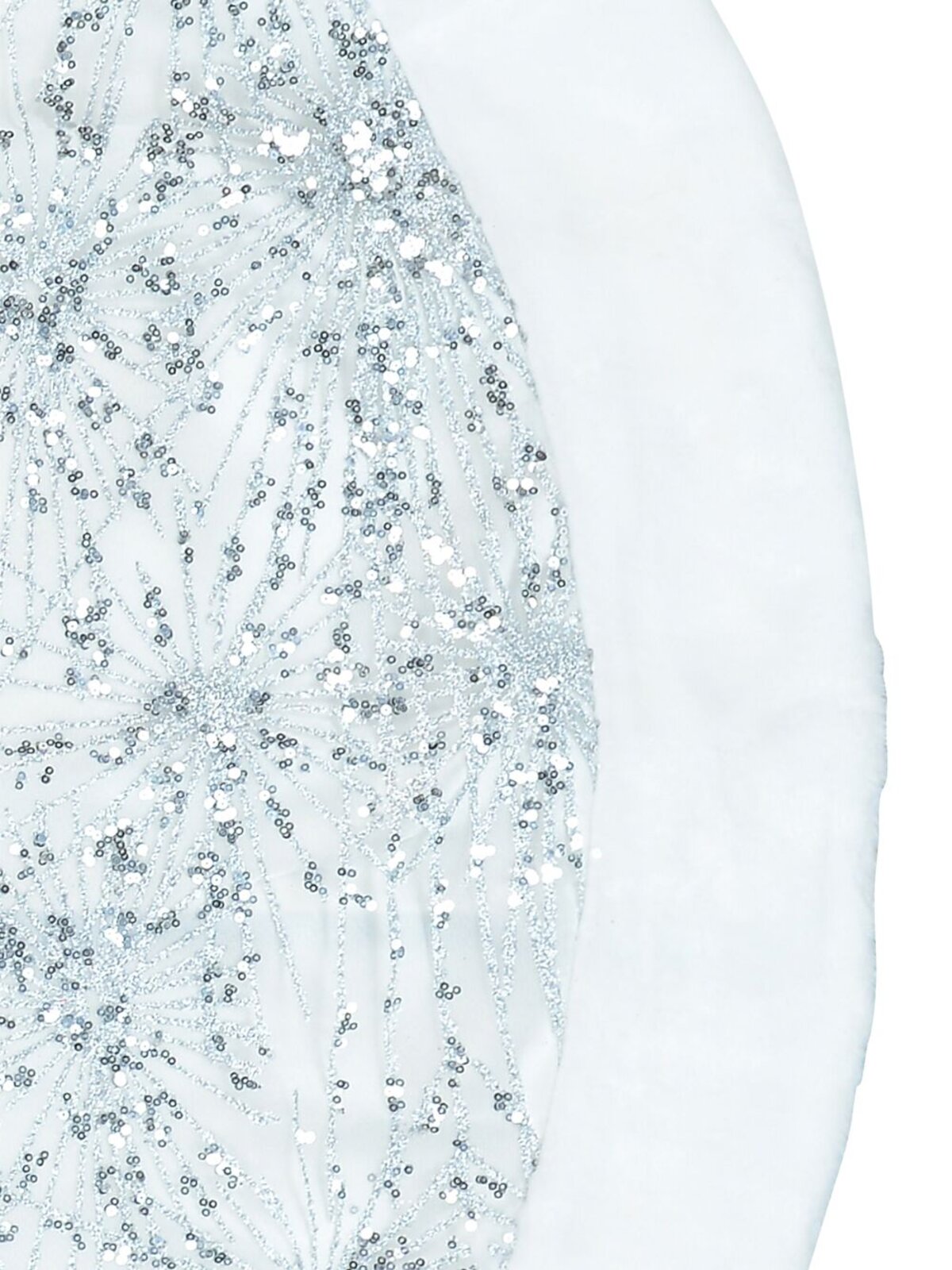 White With Silver Sequin Starburst Pattern & Fur Trim Tree Skirt - 1.2m