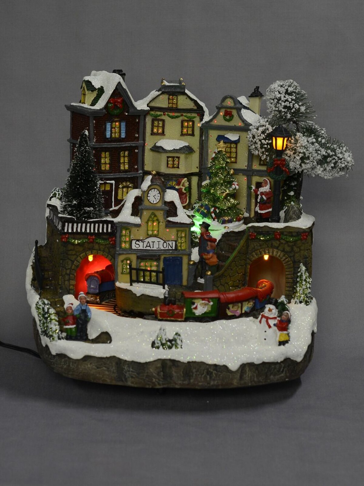 Winter Christmas Village & Train Station Scene with Animation & Lights - 23cm — image 2