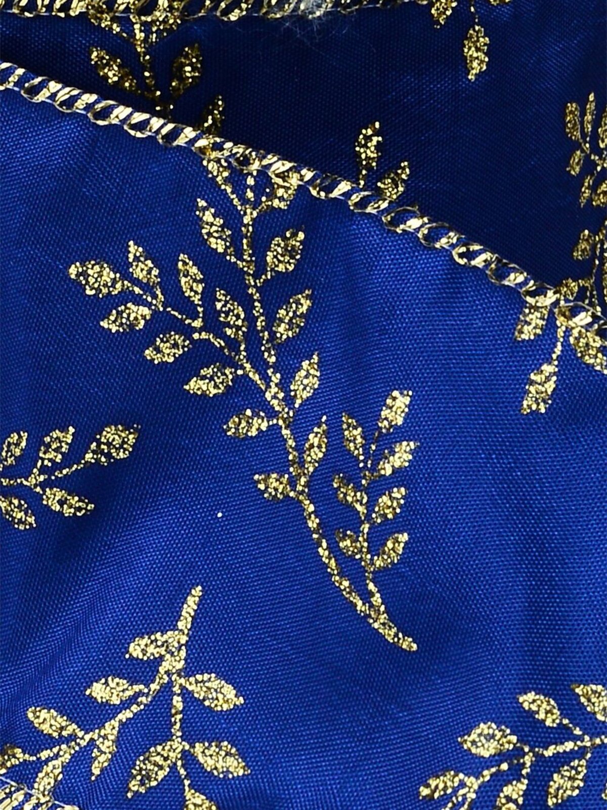 Wired Blue Velvet Christmas Ribbon With Gold Mistletoe | 3m x 63mm — image 2