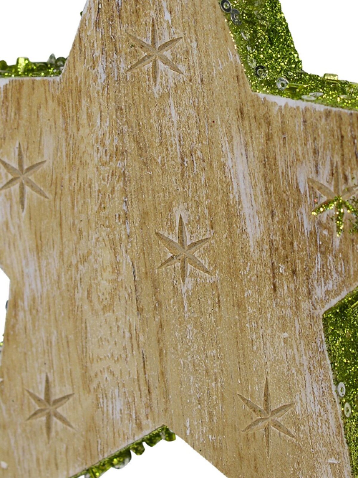 Wood Star With Green Glitter Trim Christmas Tree Hanging Decoration - 12cm — image 3