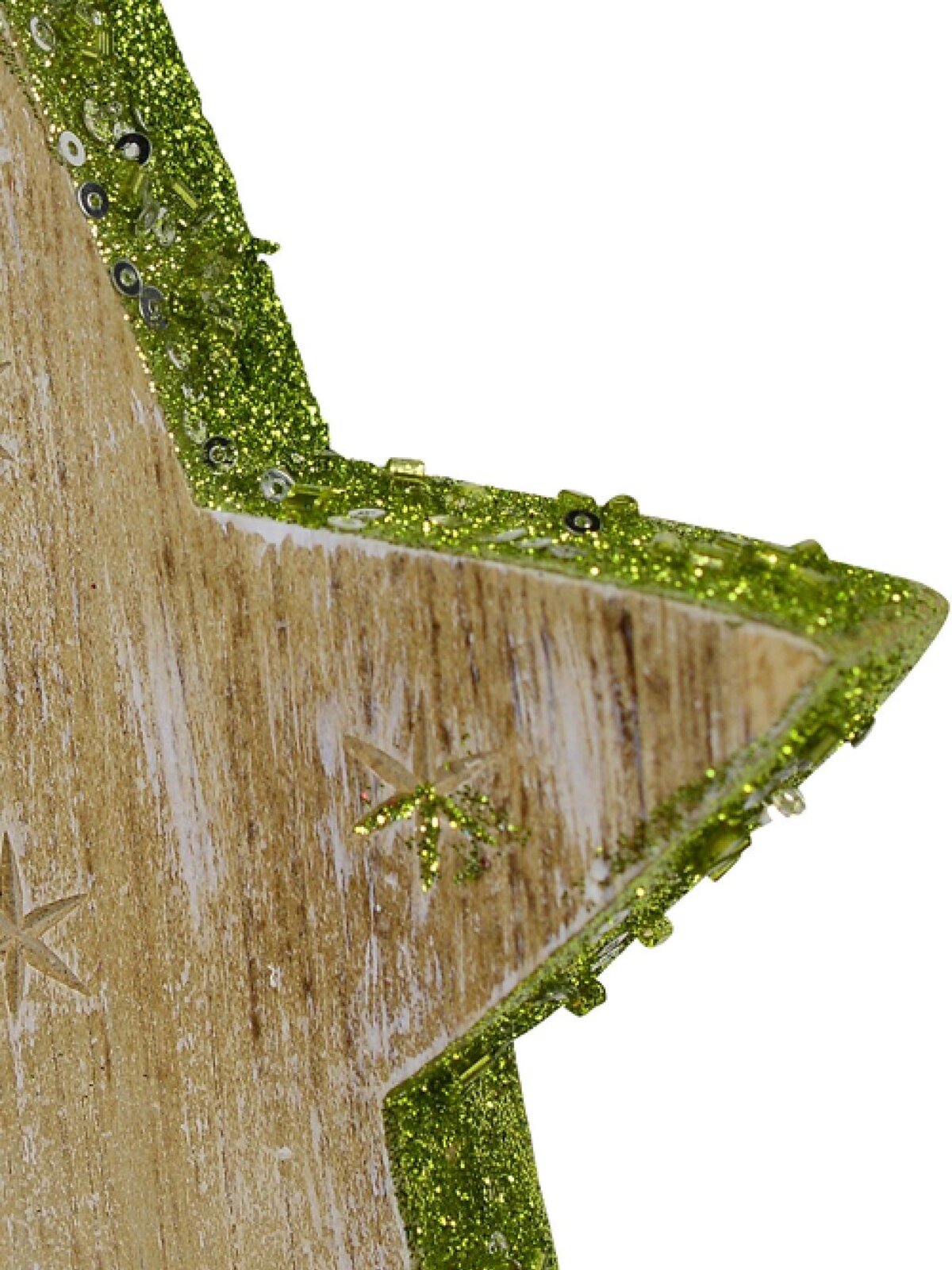 Wood Star With Green Glitter Trim Christmas Tree Hanging Decoration - 12cm — image 2