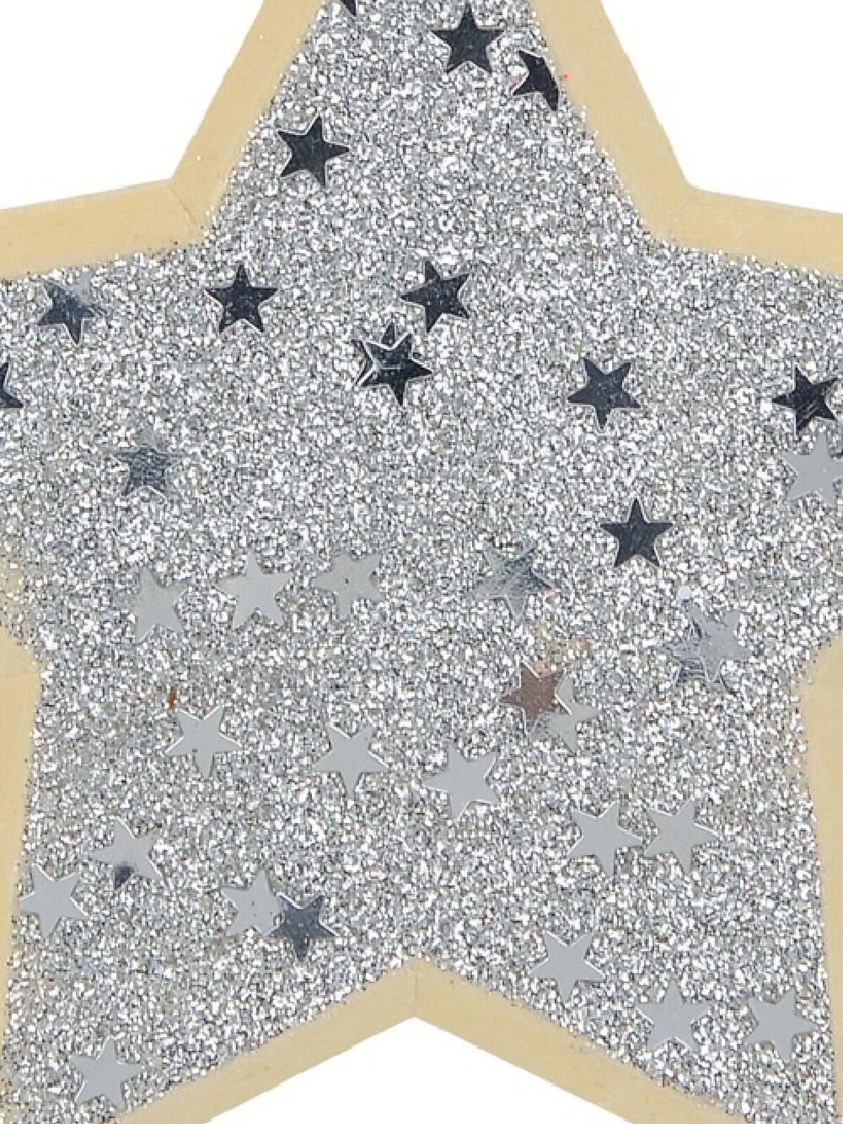 Wood Star With Silver Glitter & Stars Christmas Tree Hanging Decoration - 12cm
