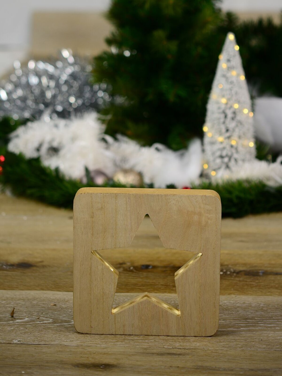 Wooden Star Laser Cut-Out With White SMD Christmas Ornament - 18cm — image 4