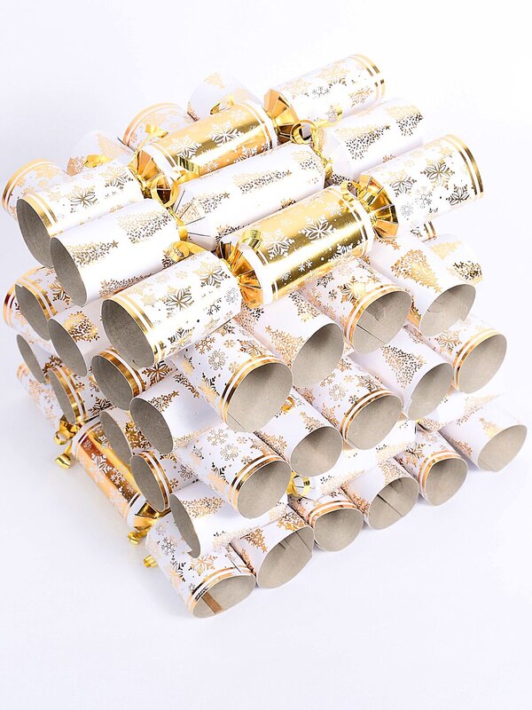 100 x 24cm Shiny Gold & White Christmas Trees & Snowflakes Small Bon Bons — image 2