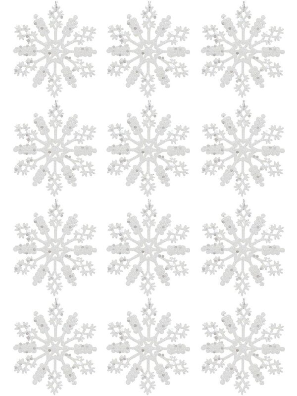 12x 10cm Thin White Glitter Snowflakes Christmas Tree Ornament — image 2