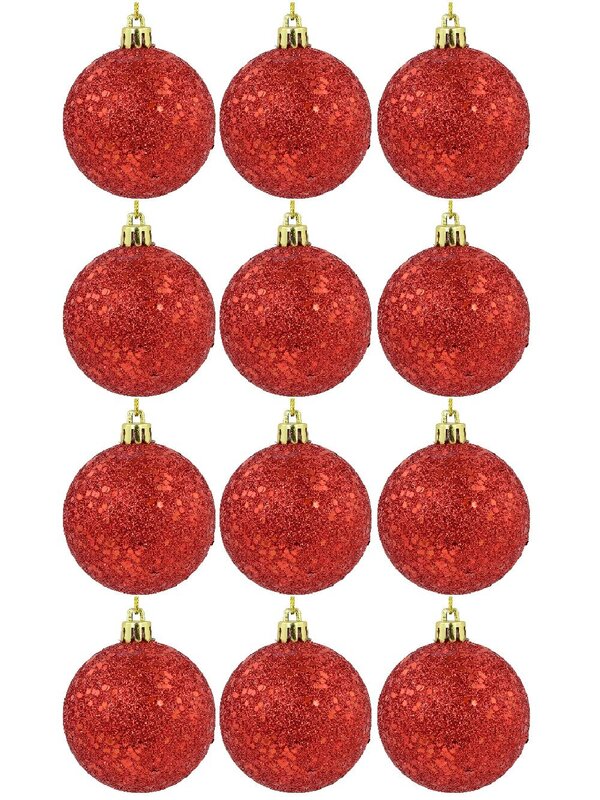 12x Lustrous Red Essential Sequin & Glitter Baubles | 60mm — image 3