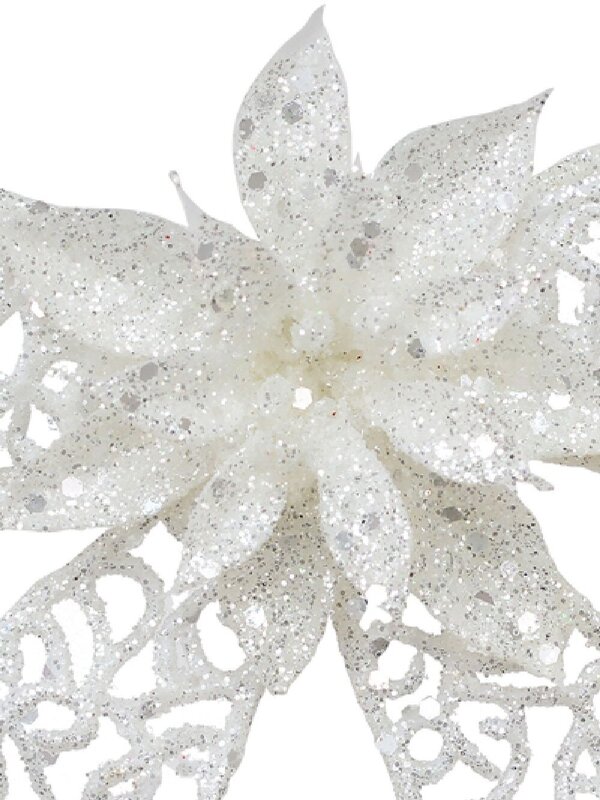 Iridescent Mesh Poinsettia Flower & Ribbon Christmas Bow Clip Pick | 13cm — image 3