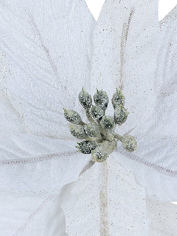 White Fabric & Glitter Bracts Poinsettia Christmas Tree Stem Pick | 14cm — image 3