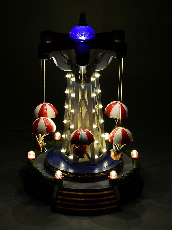 Carnival Themed Parachute Ride Scene With Led Lights - 25cm 
