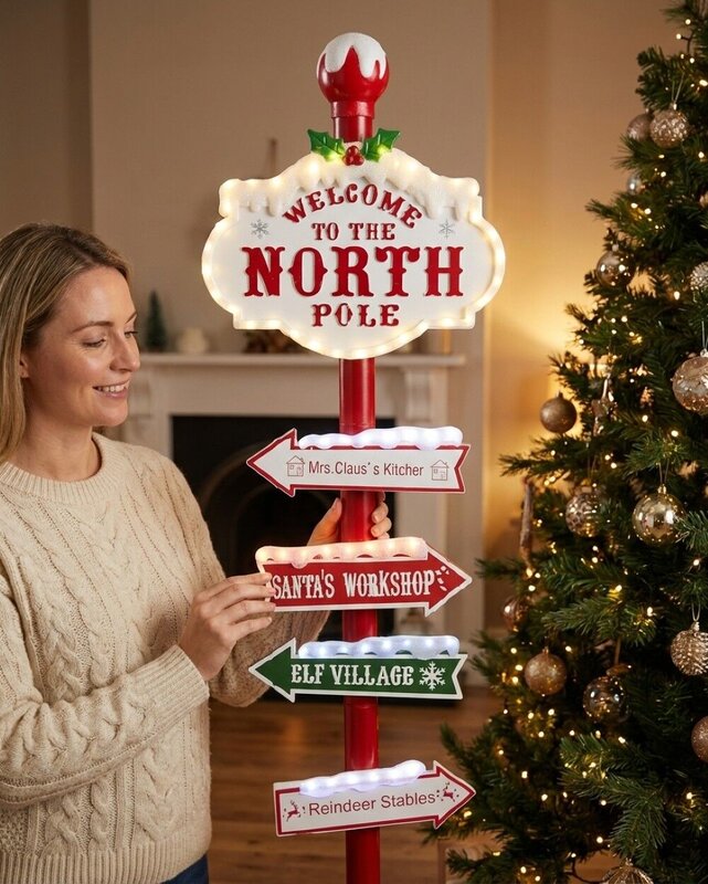 Welcome To The North Pole Indoor Christmas Directional LED Signpost | 1.5m — image 3