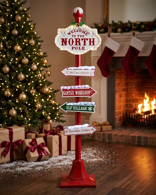 Welcome To The North Pole Indoor Christmas Directional LED Signpost | 1.5m — image 2