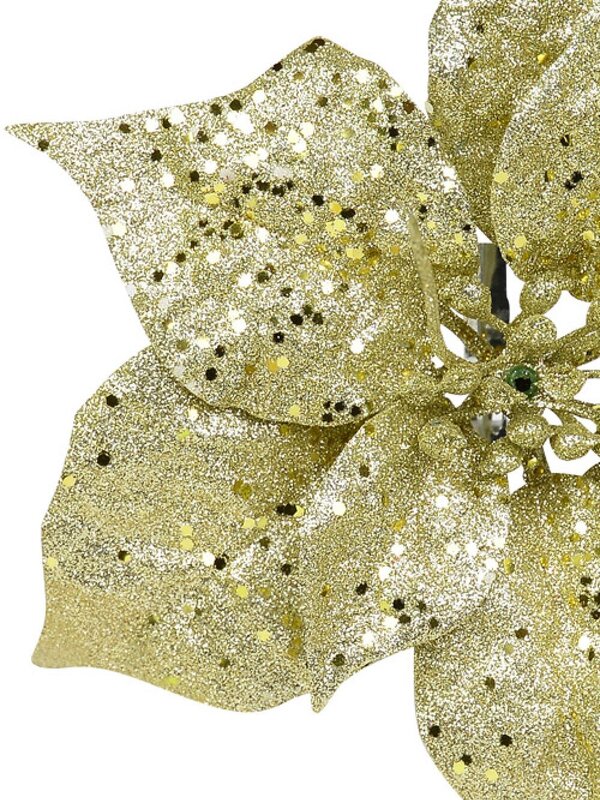 Champagne Gold Glitter Poinsettia Christmas Tree Stem Pick | 17cm — image 4