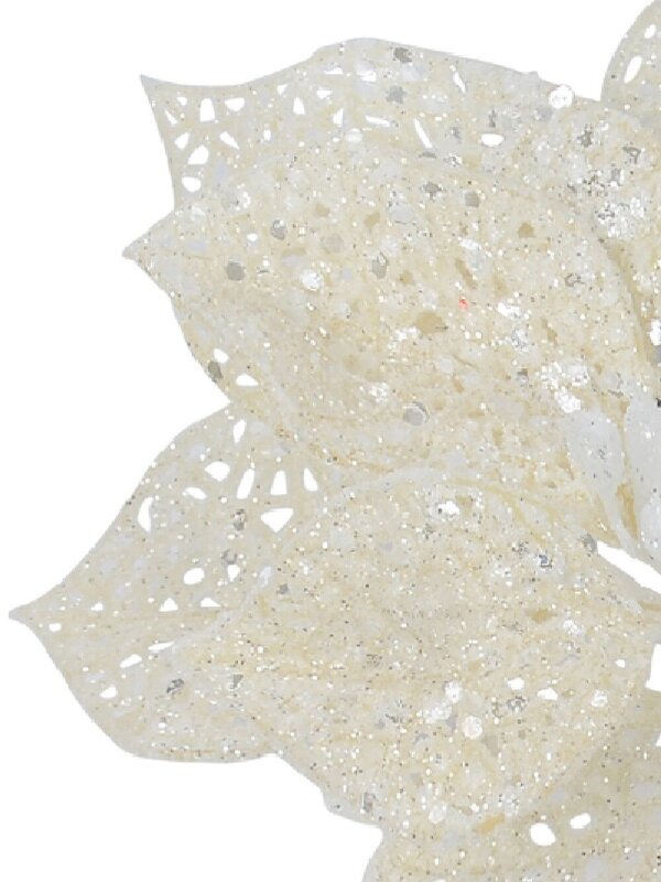 17cm Cream Iridescent Filigree Poinsettia Christmas Tree Stem Pick — image 4