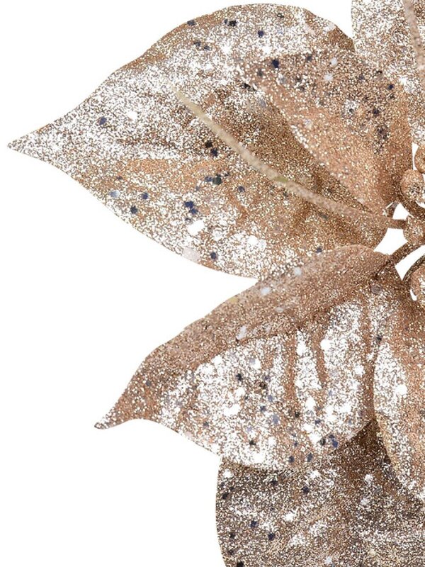 Rose Gold Glitter & Sequin Poinsettia Christmas Tree Clip Pick | 17cm — image 4