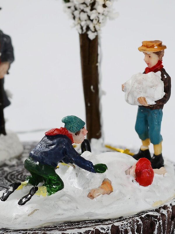 18cm Family Fun In Snow With LEDs In Tree Battery Christmas Village Scene — image 5