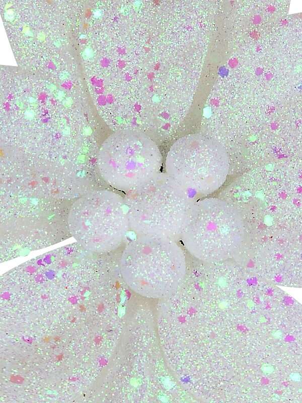 White Poinsettia With Iridescent Decor Christmas Tree Clip Pick | 19cm — image 3