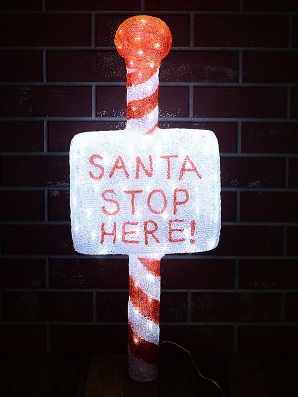1m Acrylic SANTA STOP HERE! & Cool White LED Garden Stake Light Display — image 3
