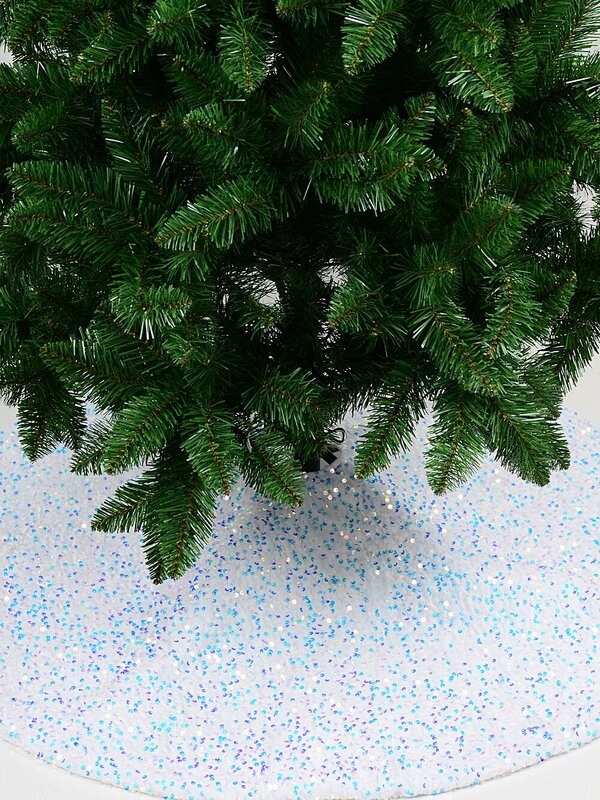 1m White Plush Faux Suede & Iridescent Sequin Christmas Tree Skirt — image 5