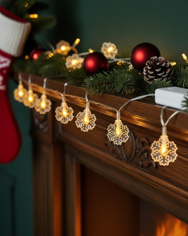 20 Warm White LED Snowflakes String Fairy Static Battery Lights | 2m — image 2